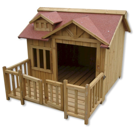 Wiltec 50030 Luxus XL Hundehütte Hundehaus Holz Balkon Garten Terrasse Hund Outdoor