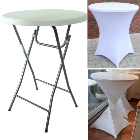 Table de bistrot blanc Ø 80 cm pliable + housse