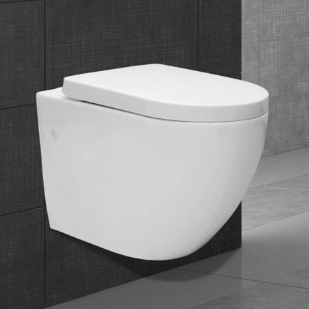 WC Suspendu Long en Céramique Blanc Abattant Softclose en Plastique