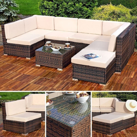 Mucola 50001726 XXL Lounge Gartenmöbel Set Sitzgruppe Garten Sofa + Auflagen PolyRattan braun