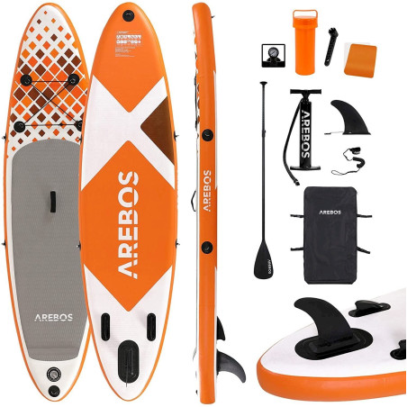 Planche de surf gonflable 300cm - Double couche - Pagaie en aluminium - Pompe haute pression - Sac de transport, orange