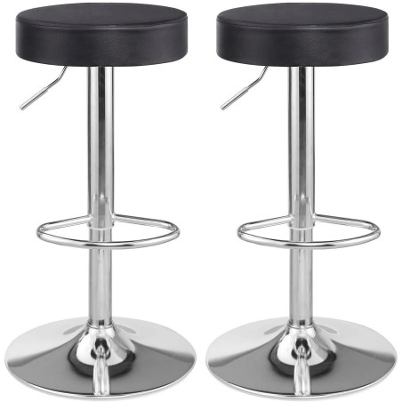 Lot de 2 Tabourets Haut en PU, Réglables en Hauteur avec Repose-Pieds, noir