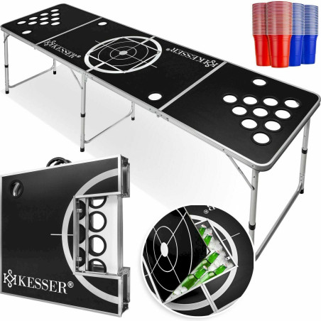 KESSER® Beer Pong Tisch Set Inkl.Eisfach +100 Becher 6 Bälle Regelwerk Table