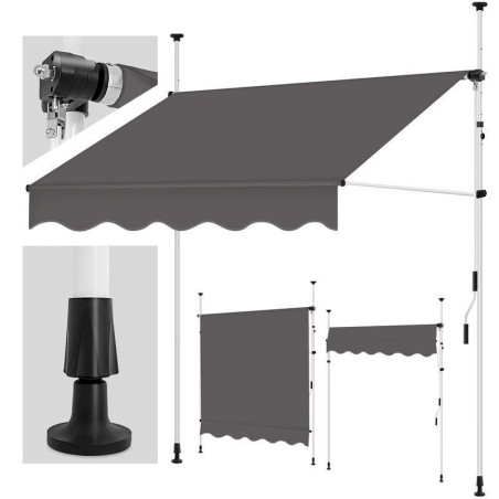 tillvex Balkonmarkise 300 cm Anthrazit Markise Sonnenmarkise ohne Bohren