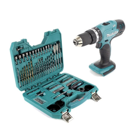 Makita DHP 453 Z Akku Schlag­bohr­schrau­ber 18V 42Nm Solo + 100 tlg. Bit, Bohrer & Steck­schlüs­sel Set ohne Akku, ohne