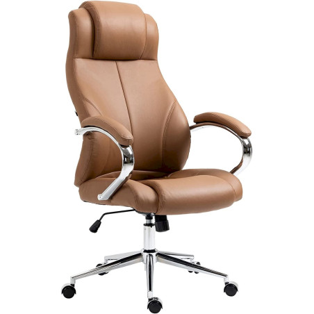 CLP Fauteuil De Bureau Salford en véritable Cuir - Hauteur Réglable Et Siège Pivotant Brun Clair