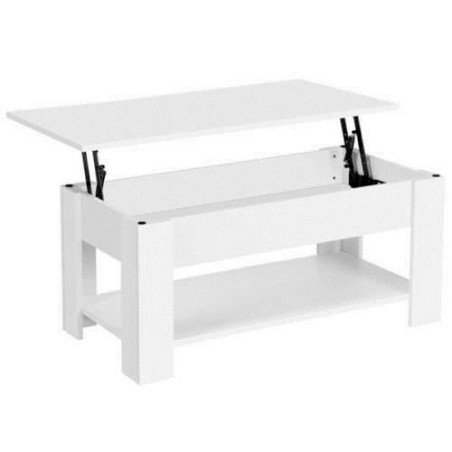 Table Basse Relevable Table de Salon en bois Compartiment Caché 1 Etagère Modern 98x50cm blanc