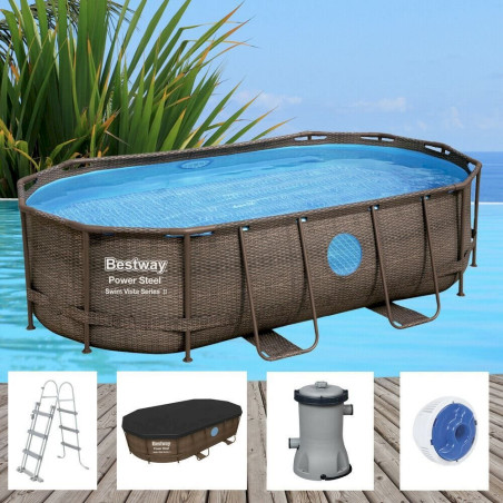 Bestway Power Steel Frame Pool Kom­plett-Set, oval, 427x250x100cm