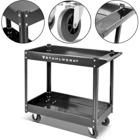 STAHLWERK Chariot à outils / chariot d'atelier robuste avec 2 surfaces de chargement