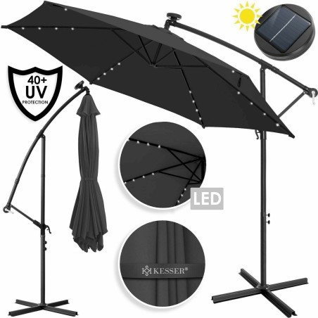 KESSER Sonnenschirm LED Solar Anthrazit Ampelschirm 350cm Gartenschirm Kurbel Alu