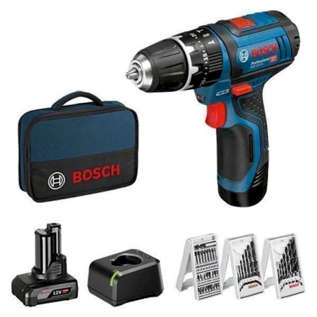 Bosch Per­ceuses-vis­seuses à percussion sans fil GSB 12V-15, avec 1 x 4.0 Ah, 1 x 2.0 Ah Li-Ion batterie - 06019B690G