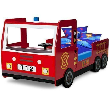 Deuba 990747 Kinderbett Autobett Jugend Bett Kinderzimmer Juniorbett Feuerwehrbett 90x200 rot