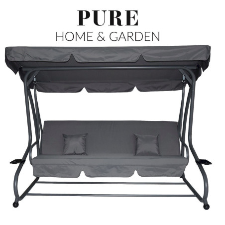 Pure Home & Garden ASKIM XL 4-Sitzer Hollywoodschaukel mit Liegefunktion, grau/ anthrazit