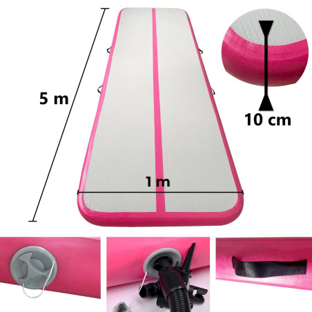 Aufblasbar Turnmatte 500x100x10 pink - Tumbling Matte / Gymnastikmatte