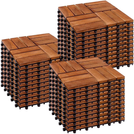 STILISTA Lot de 33 carreaux en bois d’acacia, modèle mosaïque 30x30cm