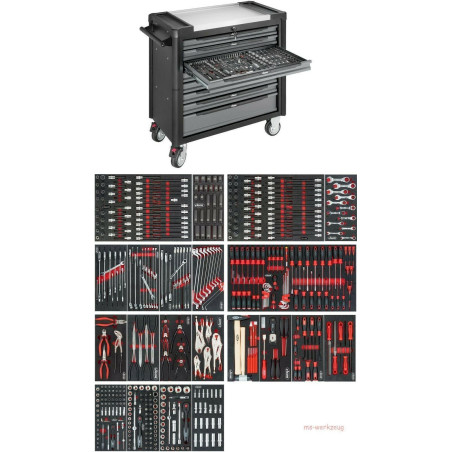 VIGOR Werkstattwagen 1000 XL Edelstahl 8 Schubladen + 499 Werkzeuge V4481-X/499