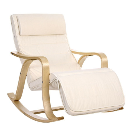 SONGMICS Fauteuil à bascule en bois de bouleau, Chaise berçante avec repose-pied réglable sur 5 hauteurs, housse en coton,