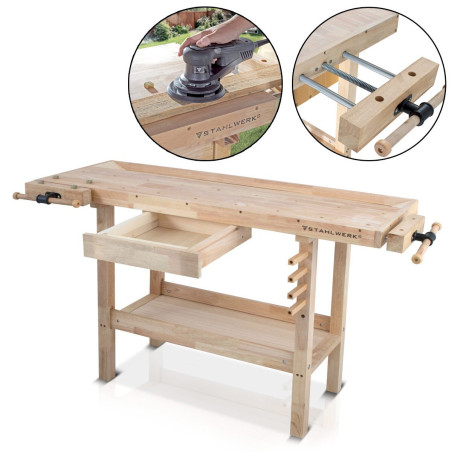 STAHLWERK Établi en bois WB-1490 ST 1490mm établi / table de travail / établi de rabotage