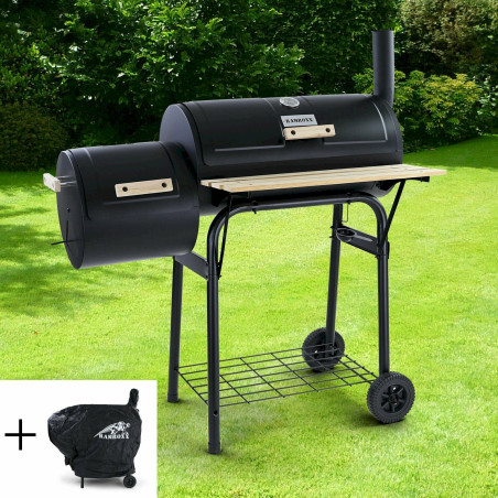 RAMROXX BBQ XL Smoker Holzkohle Barbecue Grill Schwarz mit Abdeckung