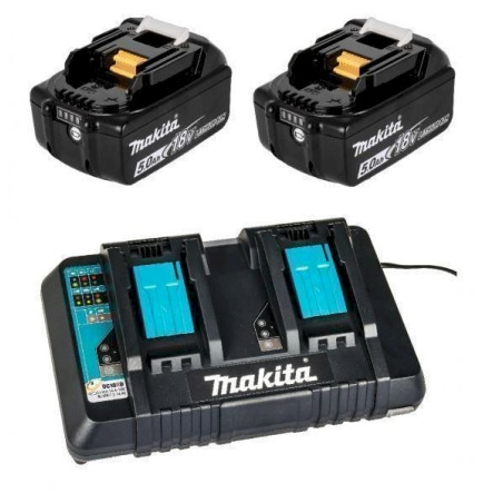 Makita Power Source-Kit 18V 5Ah 2x BL1850B + DC18RD dans carton - Chargeur sans fil pour batterie d'outillage