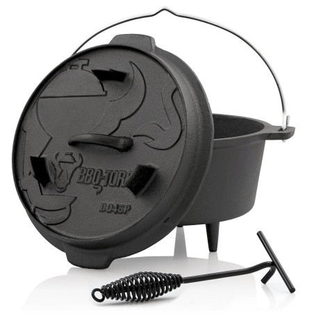 BBQ-Toro Dutch Oven DO45P, 4 L Premium Gusseisen Kochtopf, Gusstopf