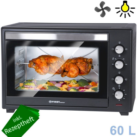 TZS First Austria FA-5047 60 L Mini-Backofen | Krümelblech | Drehspieß | Umluft | Innenlicht | Pizza-Ofen