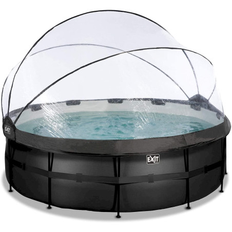 EXIT Black Leather piscine ø427x122cm avec pompe filtrante à sable et dôme - noir