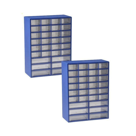 BAUPROFI 897581 2x Klarsichtmagazin blau 30 Schubladen Kleinteileschrank Schrauben-Magazin