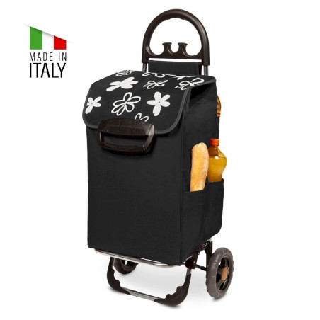 Linovum Himy XL Einkaufstrolley Trolley schwarz Blumendesign 78L Fassung &amp Seitentaschen