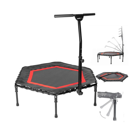 Fitness Trampolin für zuhause mit Klappfunktion und Haltestange, rot