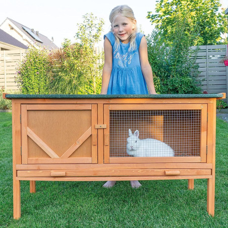 Cage avec clapier pour lapins et petits animaux Hasi 118 x 45 x 69 cm