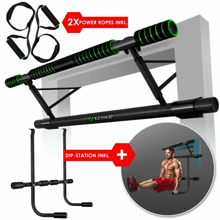 KESSER® 4in1 Premium Klimmzugstange + DIP-Station & Power Ropes GRUN