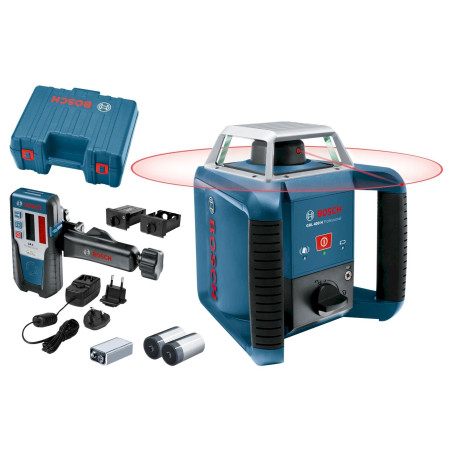 Bosch Ro­ta­ti­ons­la­ser GRL 400 H, selbst­ni­vel­lie­rend, roter 360 Grad Laser LR1 , mit Koffer und Empfänger