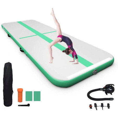 Air Track tapis de gymnastique gonflable 300x100x10cm vert avec pompe electrique