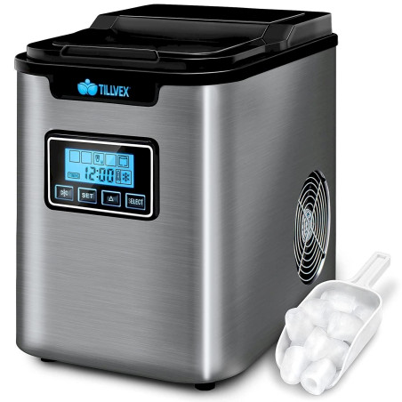 tillvex® Machine à glaçons en inox 2,2 litres Ice Maker Argent