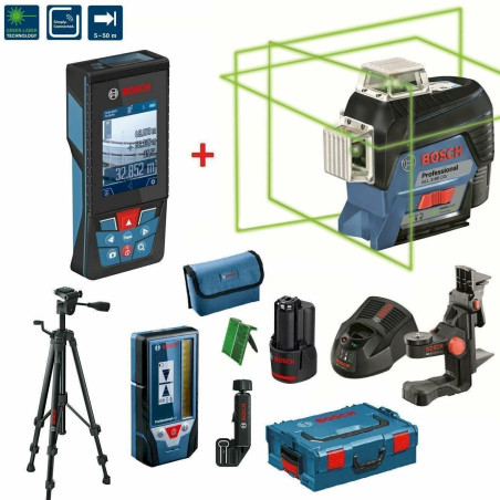 BOSCH Linienlaser GLL 3-80 CG Professional Set + Laser-Empfänger LR7 + Stativ BT150 + Laserentfernungsmesser GLM 120 C