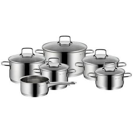 WMF Pot Set de 6 Pièces Astoria bord verseur Couvercle en verre Cromargan en acier inoxydable poli induction Passe au