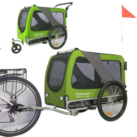 DOGGYHUT Premium XL 2en1 Remorque de vélo et buggy pour Chien vert