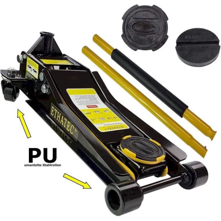 Ethatec Rangierwagenheber 3t flach Low 75-500 mm PU-Rollen Wagenheber inkl. Gummipad