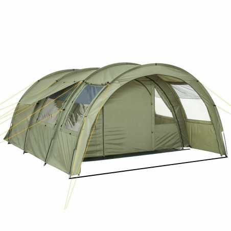 CampFeuer 20_08_2 XXL Tente tunnel avec 2 com­par­ti­ments de couchage Vert olive avec tapis de sol et paroi avant amovible