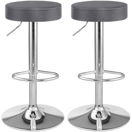 Lot de 2 Tabourets Haut en PU, Réglables en Hauteur avec Repose-Pieds, gris foncé