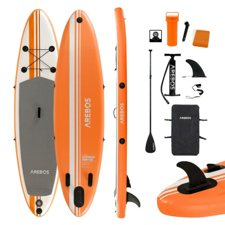 AREBOS SUP Pagayage à la Planche Planche de Surf Gonflable avec Pagaie Orange 300cm