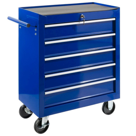 Arebos Servante Caisse à outils d'atelier 5 tiroirs tools chest chariot bleu