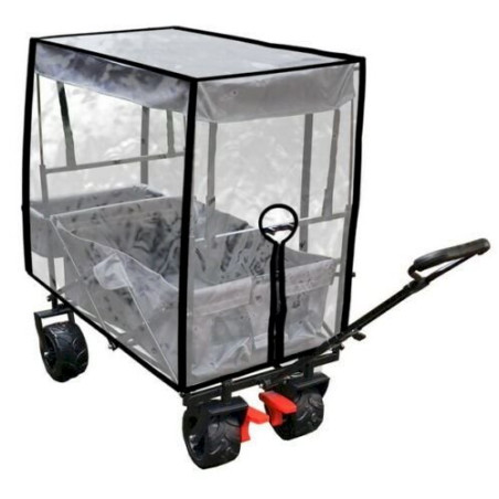 JW Chariot de transport pliable avec toit et housse de pluie gris/noir