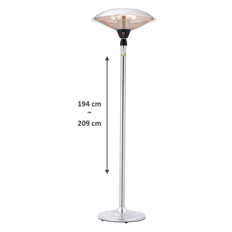 Lampe chauffante pour terrasse - 2 niveaux & 2 tubes de chauffage, avec tige télescopique réglable en hauteur, argent