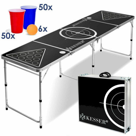 KESSER Beer Pong Tisch Set Classic - inkl. 100 Becher ( 50 Rot & 50 Blau ) 6 Bälle