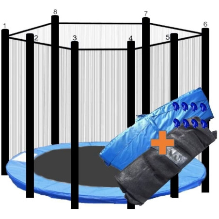 Revêtement de bord pour trampoline + filet de sécurité pour 8 barres - Ø 366 cm