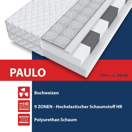 FDM Kindermatratze 80x160 Bett Matratze PAULO 9 Zonen HR Buchweizen 16cm