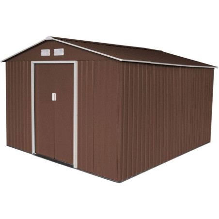 HATTORO Abri de jardin XXXL en métal avec toiture 277 x 319 x 192 cm marron