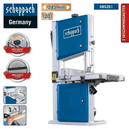 Scheppach Scie à Ruban HBS261 avec 2 Sägebänder à 245mm Lar­geur/ 120mm Hauteur